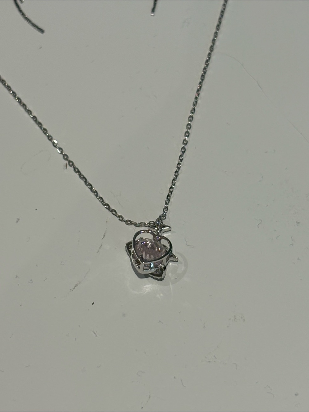 Sterling Silver Pink Crystal Heart Necklace and Earring Set - Picture 3 of 4